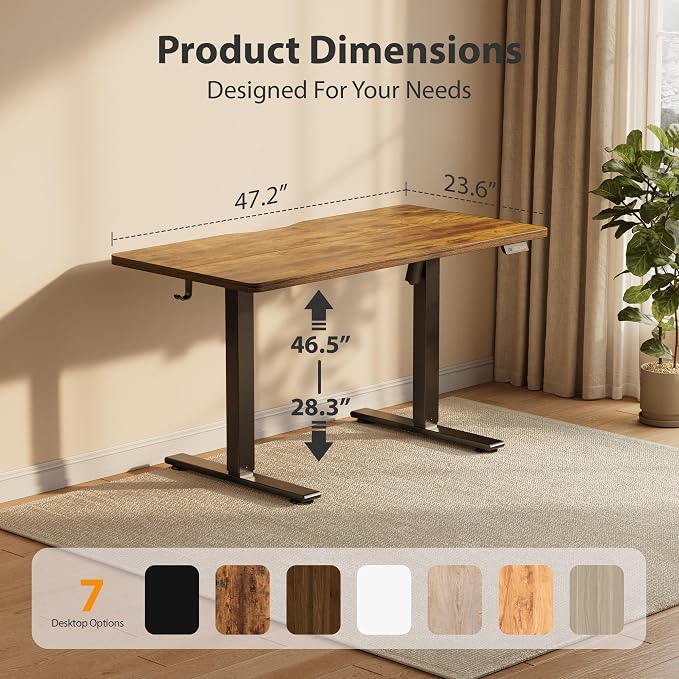 Cubiker Standing Desk, 48x24 Inches Sit Stand Home Office Desk, Electric Stand up Desk, Adjustable Desk with Splice Board, Black Frame/Rustic Brown Top - Image 3