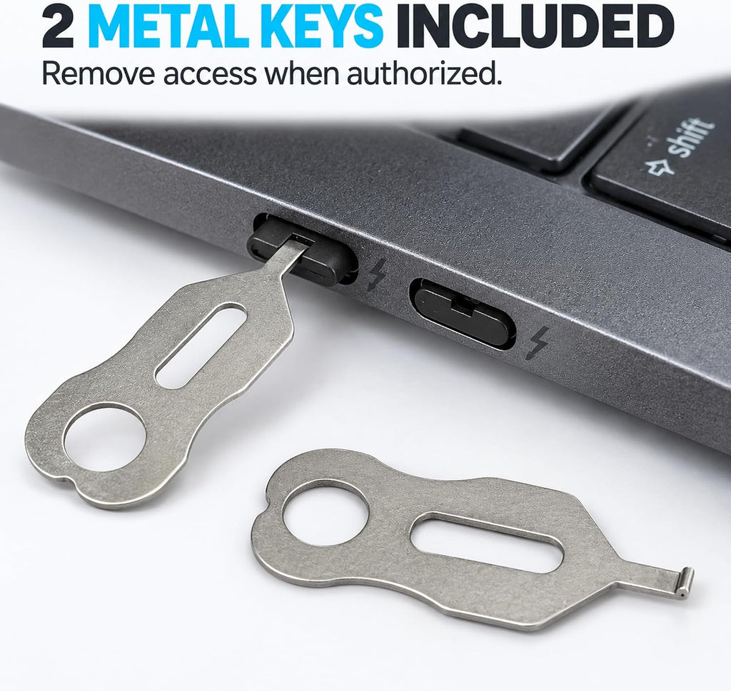 USB C Port Blockers 10 Pack, Control USB C Port Access, 2 Metal Keys, Black - Image 3