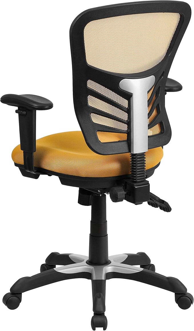 Flash Furniture Nicholas Mid-Back Yellow-Orange Mesh Multifunction Executive Swivel Ergonomic Office Chair with Adjustable Arms - Image 4