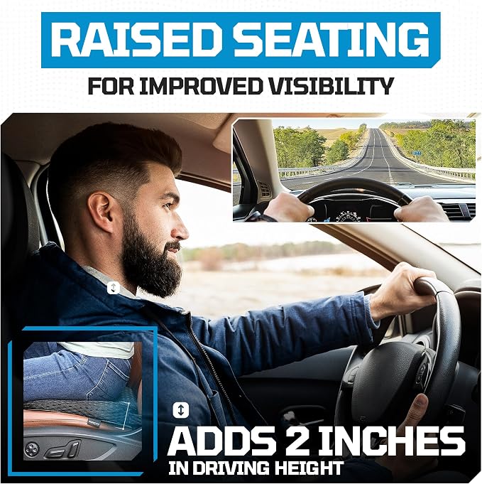 FORTEM Car Seat Cushion - Memory Foam Pillow for Driving | Ergonomic | Better Visibility | Promotes Tailbone & Sciatica Pain Relief | Adjustable Straps | Non Slip | Washable Cover - Image 6