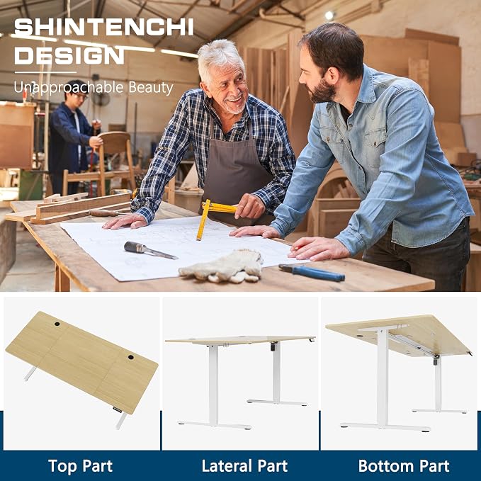 Shintenchi Standing Desk, 71x31 Inch Height Adjustable Electric Sit Stand up Desk, Ergonomic Rising Computer Table, Modern Lift Gaming Desk Workstation for Home Office, Walnut and White - Image 5
