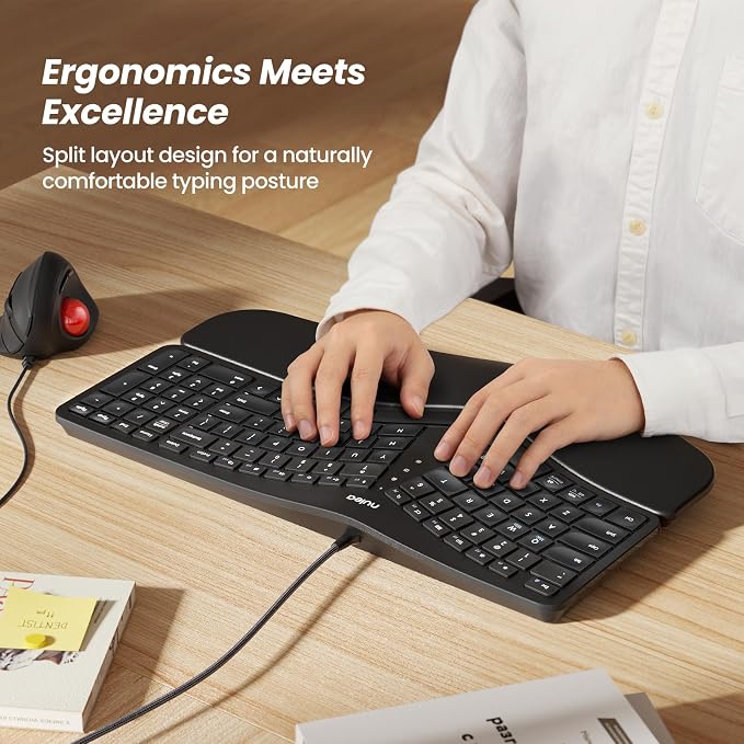 Nulea RT05C Wired Ergonomic Keyboard, Split Keyboard with Cushioned Wrist Rest, Adjustable Tilt Legs, Plug and Play, USB Corded, Compatible with Windows/Mac | Plug and Play Keyboard with Adjustable Tilt Legs, Natural Typing Design, Comfortable Support ... - Image 2