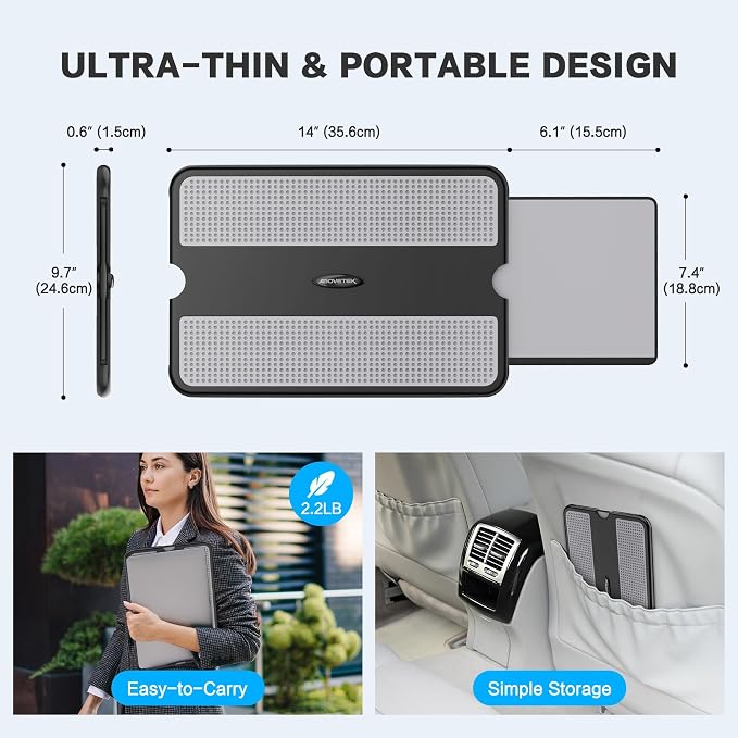 AboveTEK Portable Laptop Lap Desk w/Retractable Left/Right Mouse Pad Tray, Non-Slip Heat Shield Tablet Notebook Computer Stand Table w/Sturdy Stable Work Surface for Bed Sofa Couch or Travel - Image 5