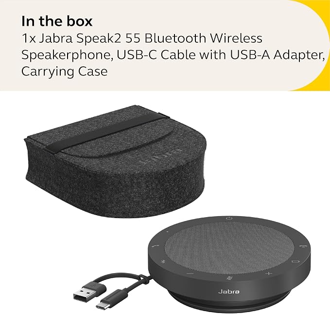 Jabra Speak2 55 Wireless Bluetooth Speakerphone - Compact and Portable Speaker with 4 Noise-Cancelling Mics, Full-Range 50mm Speaker & Wideband Audio - Certified for Zoom and Google Meet - Dark Grey - Image 6
