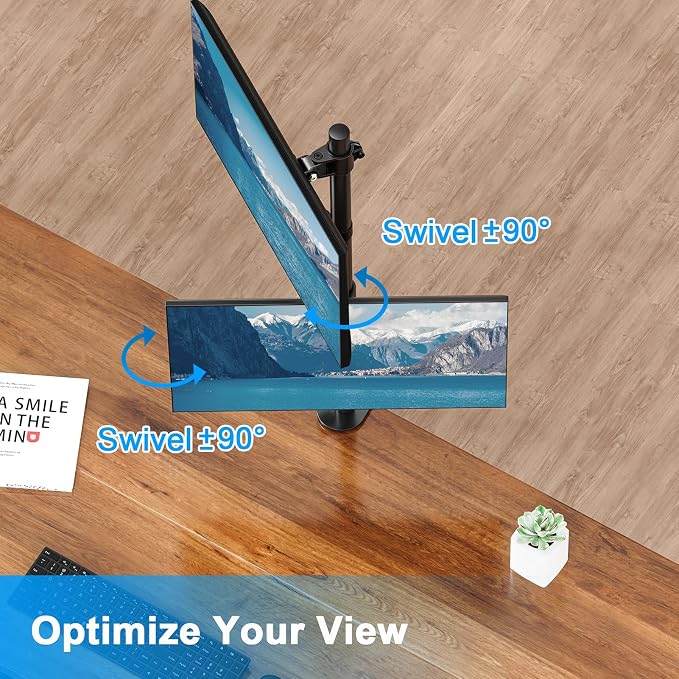 Vertical Dual Monitor Stand for Max 32 "Computer Screen | Holds up to 17.6 lbs Each Stacked Monitor Mount Height Adjustable, Swivel, Tilt Monitor Desk Mount, VESA 75/100 - Image 2