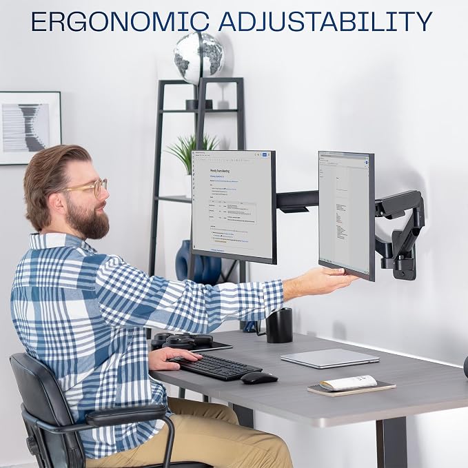 VIVO Height Adjustable Mechanical Extended Arm Dual Monitor Wall Mount Full Motion Articulating, Fits 2 Screens 17 to 32 inches, Black, MOUNT-V002G - Image 6
