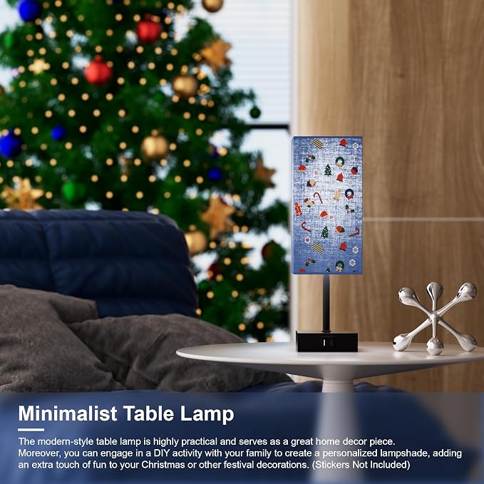 Bedside Table Lamp for Bedroom with 2USB Ports, 14-Inch, NavyBlue | USB A+C Ports, Touch 3-Way Dimmable LED Bulb Included Fabric Lampshade Metal Base Small Nightstand Lamp for Desk Living Room - Image 4