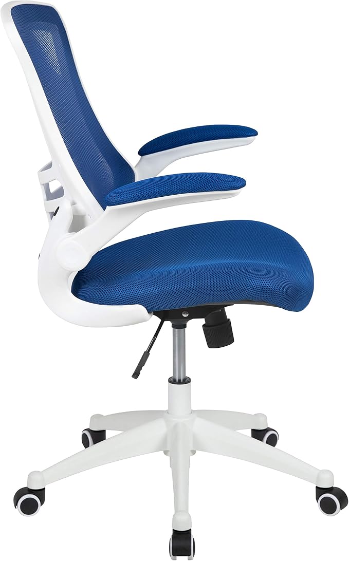 Flash Furniture Kelista Office Chair, Ergonomic, Mid-Back, White Frame, Blue Mesh with Swivel | White Frame, Mid-Back, Flip-Up Arms, Mesh Back - Image 8