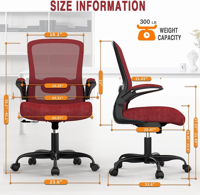 Ergonomic Office Chair w/Adjustable Lumbar, Flip Armrest, 135° Recline | Supports 300 lbs · Seat 19.48"–23.4" · Breathable mesh · 20–30 min assembly · 5-year warranty - Image 2