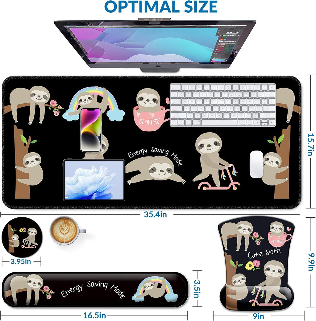 Desk Mat Set Keyboard and Mouse Pad with Wrist Rest Support - Image 2