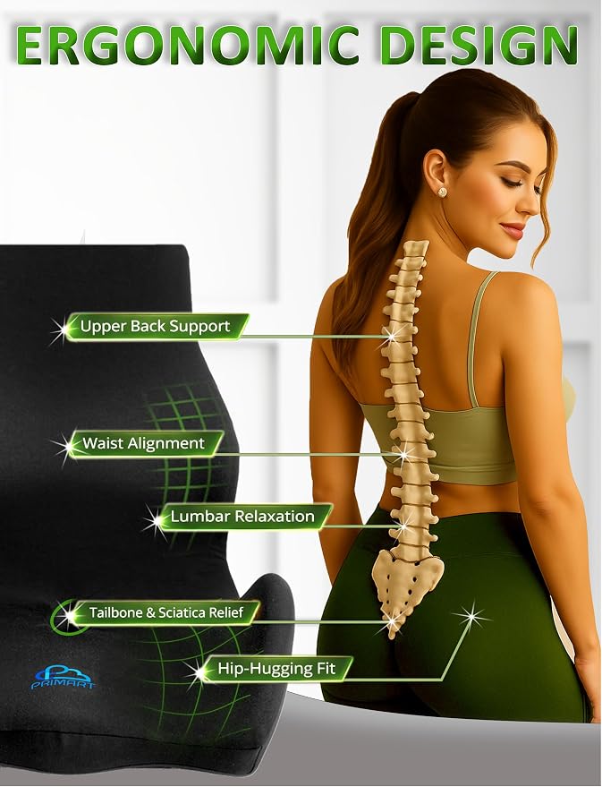 Ergonomic Memory Foam Seat Cushion for Office Chair, Car Seat, Dining, Gaming Chair & Wheelchair, Full Back & Lumbar Support Pillow One Piece, Back Pain Relief, Coccyx, Tailbone & Sciatica Pain Relief - Image 4