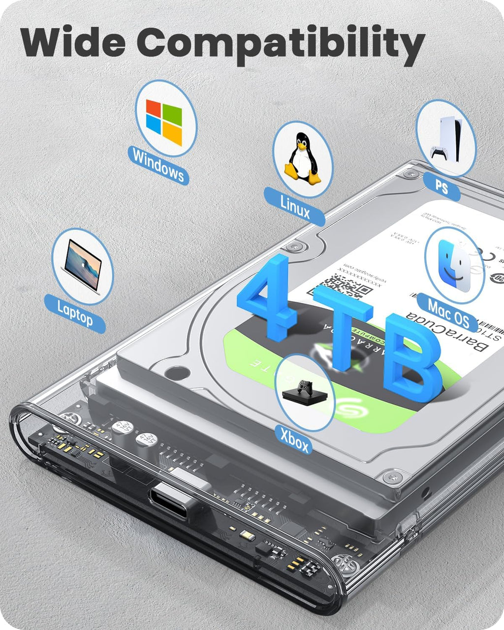 POSUGEAR 2.5'' External Hard Drive Enclosure, 6Gbps USB C 3.1 Gen 2 - Image 6