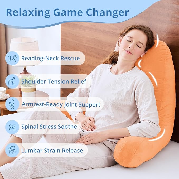 Sasttie Reading Pillow for Bed, Back Pillow for Sitting Up, Orange | 25" Backrest Support Cushion for Couch, Sofa, and Floor, Dorm Essentials, OEKO-TEX, Adjustable Down Alternative Fill - Image 5