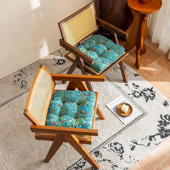 vctops Boho Geometric Chair Cushions with Ties U-Shaped Soft Cozy Cotton Linen Chair Pads Non Slip Seat Cushions for Indoor Dining Room and Kitchen Chairs (Turquoise,18"x18") - Image 6