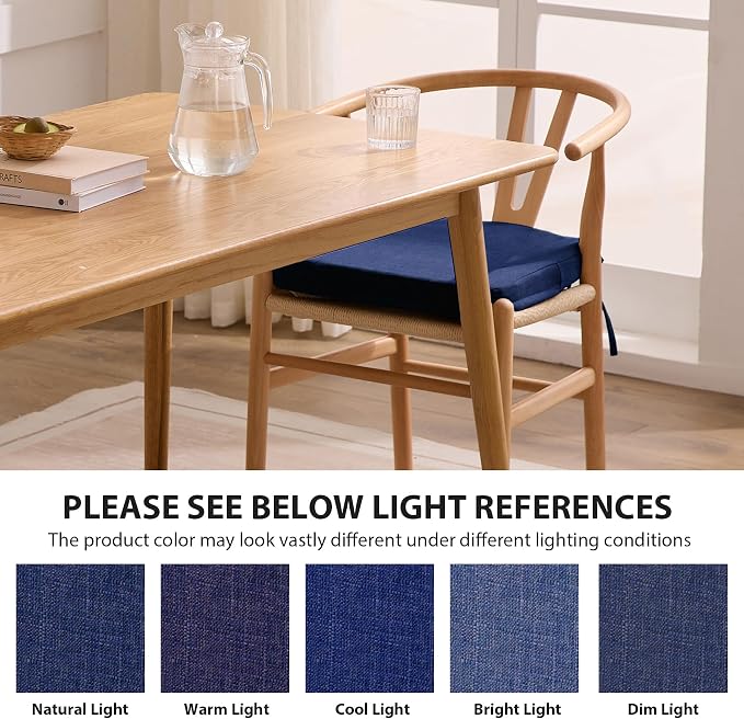 Ruqmuis Chair Cushions for Dining Chairs, 2" Thick Seat Cushions for Kitchen Chairs, D-Shaped Chair Pads with Washable Cover, Ties and Non Slip Backing, 17'' x 16'', Set of 6, Blue - Image 6