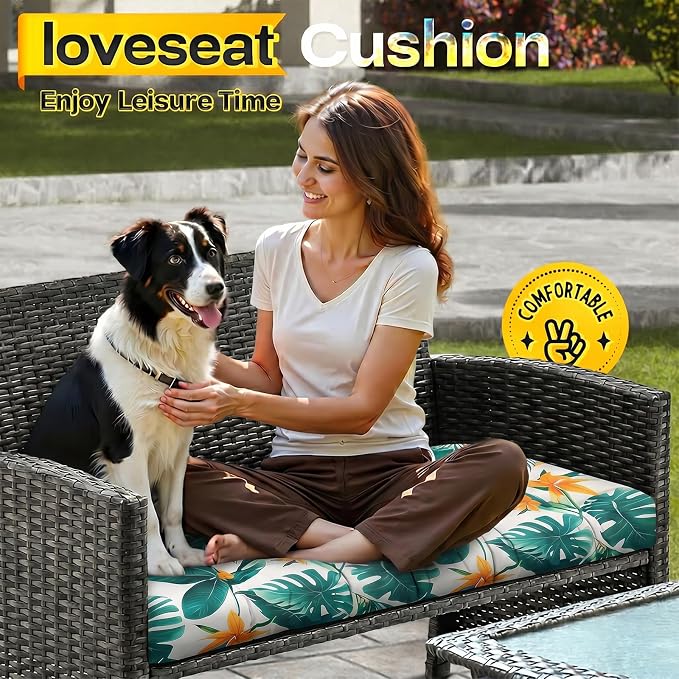 MAGIC ELEPHANT Outdoor Bench Cushion, Memory Foam Loveseat Cushion for Patio Furniture Wicker Chair, Settee Porch Swing Seat Cushion, 44 x 19 Inches (Tropical Monstera) - Image 6