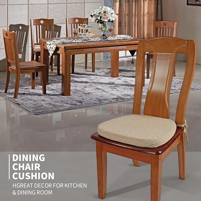 SINOSSO 4 Pack Memory Foam Chair Cushions for Dining Chairs, Friendly Woven Fabric 16" U-Shape Comfortable Kitchen Chair Pads, Removable Slip Resistant Seat Cushions (Set of 4, Linen) - Image 2