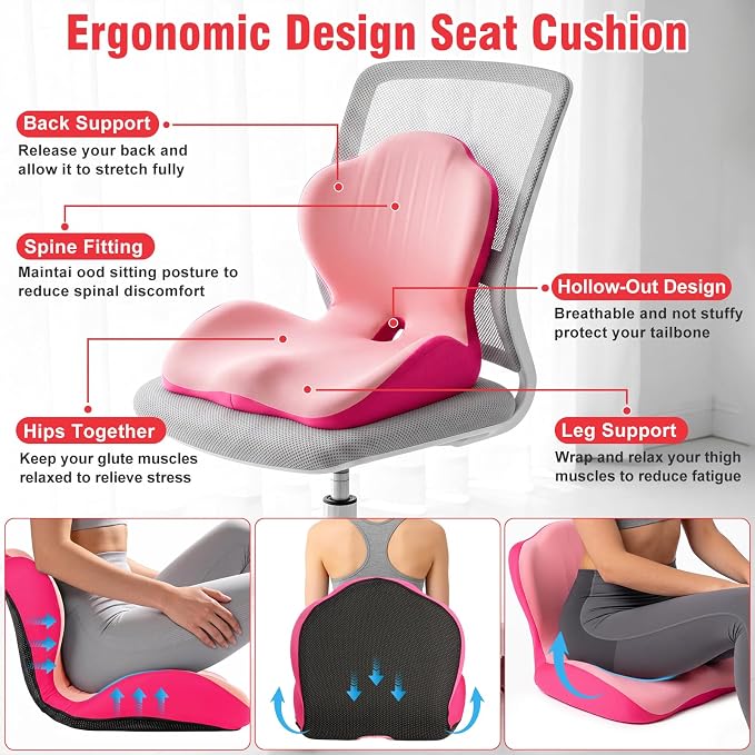 Car Seat Cushion Office Chair Cushion with Lumbar Support Pillow | Ergonomic Seat Cushion for Relieve Sciatica & Tailbone Pain, Ideal for Car Driving Truck Office Chairs Wheelchairs Home Use - Image 4