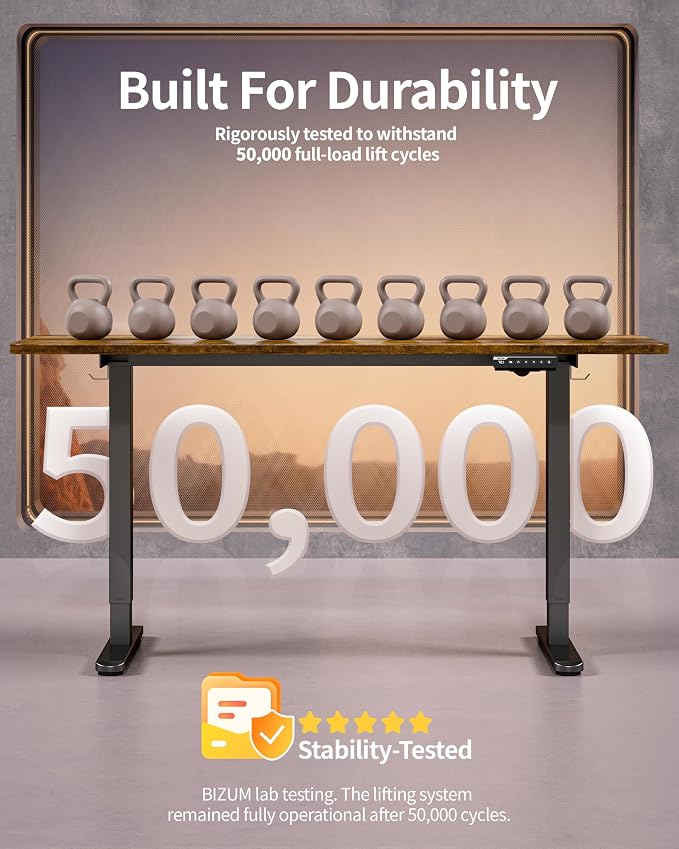 BIZUM Electric Standing Desk 63 x 24 Inch Computer Desk-Gaming Desk Rustic Brown Home Office Desks Height Adjustable Memory Stand Up Computer Workstation - Image 8
