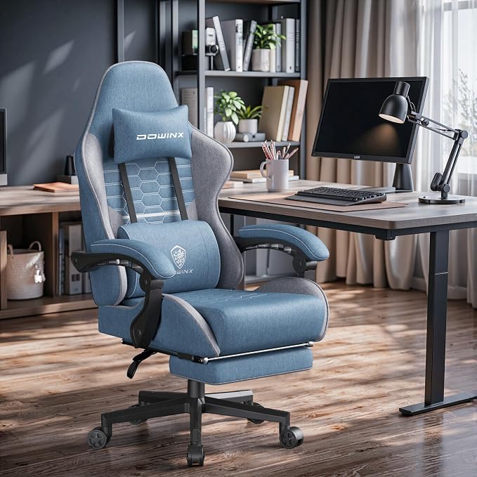 Dowinx Gaming Chair Fabric Big and Tall with Pocket Spring Cushion, Massage Game Chair Cloth with Headrest, Ergonomic Computer Chair with Footrest 350LBS - Image 2