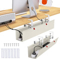 28" Small Under Desk Cable Management Tray No Drill, Compact Clamp On Cord Organizer for Dorm & Small Desk, Anti-Sag Oxford Fabric Wire Hider, Power Strip Holder (Beige, 28.6") by Cotohim