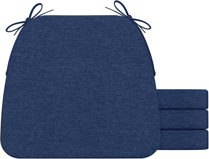 AAAAAcessories D-Shaped Chair Cushions, 2" Thick Dining Chair Pads with Ties and Removable, Machine-Washable Cover, 17" x 16", Set of 4, Blue by AAAAAcessories