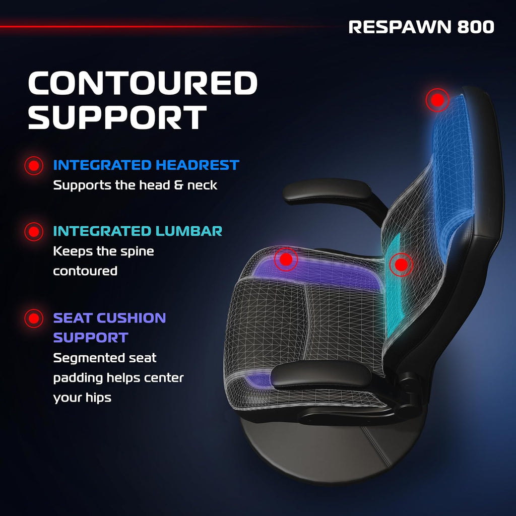 RESPAWN 800 Console Rocker Gaming Chair, Swivel Seat with Lumbar Support - Image 6