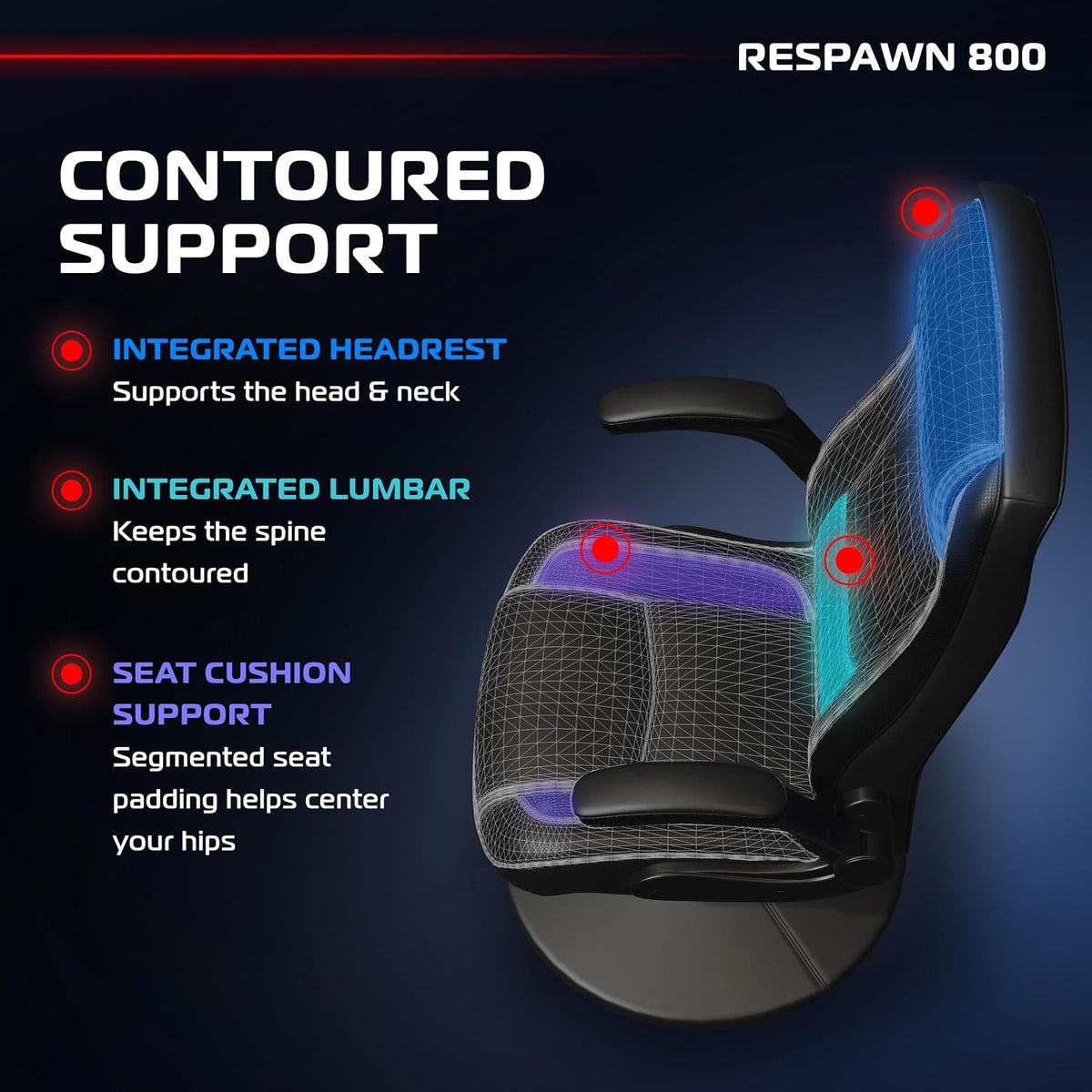 RESPAWN 800 Console Rocker Gaming Chair, Swivel Seat with Lumbar Support - Image 6