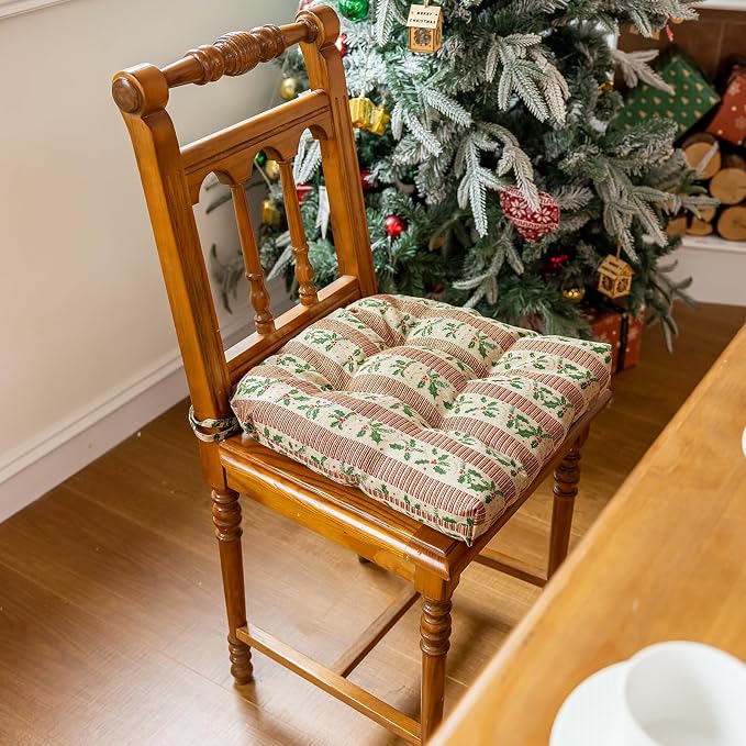 vctops Christmas U-Shaped Chair Cushions with Ties (Pattern J,16"x16") | Soft Comfortable Linen Textured Chair Pads Non Slip Seat Cushions for Indoor Dining Room and Kitchen Chairs - Image 2