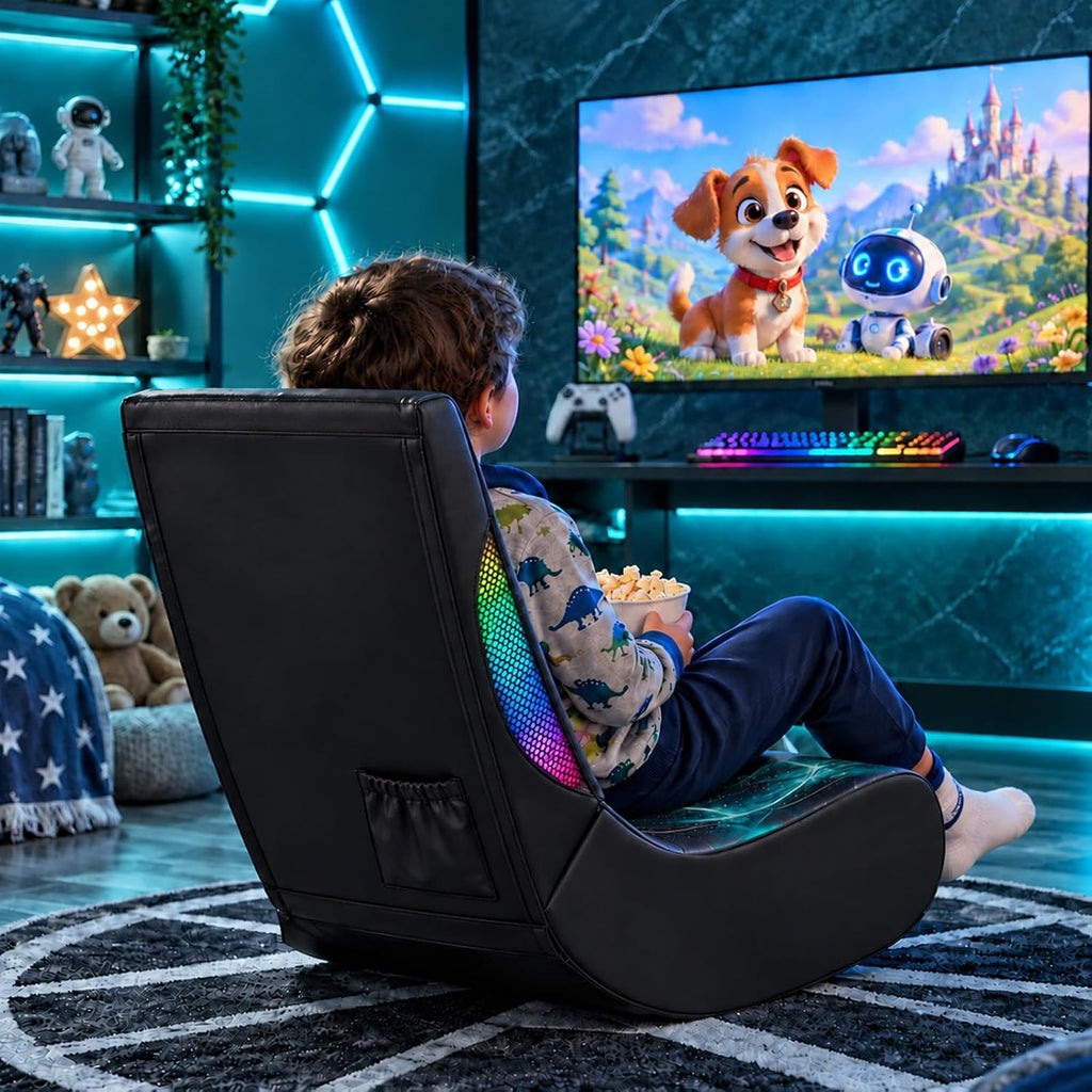 Foldable Floor Gaming Chair Rocker for Adults | Kids, LED Lights - Image 8