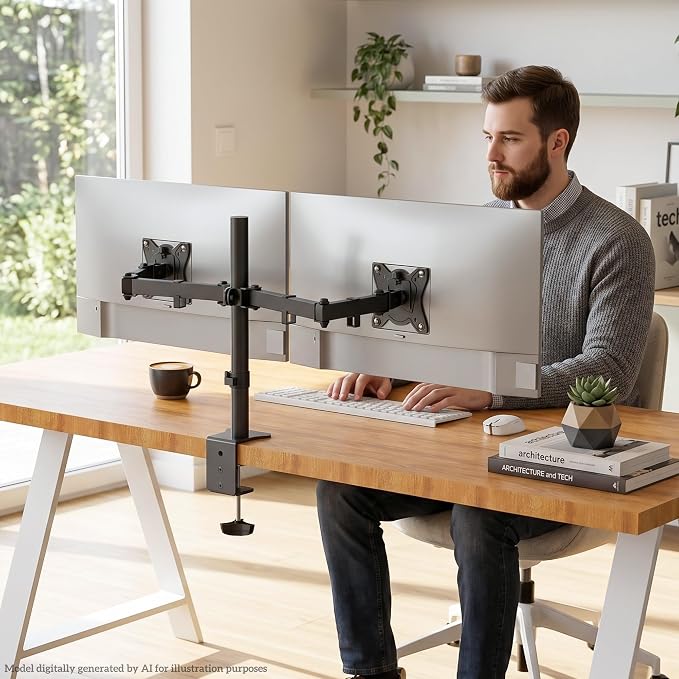 GRIFEMA Monitor Mount for 13-32 in, Dual Monitor Arm, Up to 19.8 Lbs Each | Full Motion Adjustable Height, 360° Rotate, Tilt, Swivel, Easy Install, VESA 75/100 mm, Monitor Stand for Home Office Gaming - Image 5