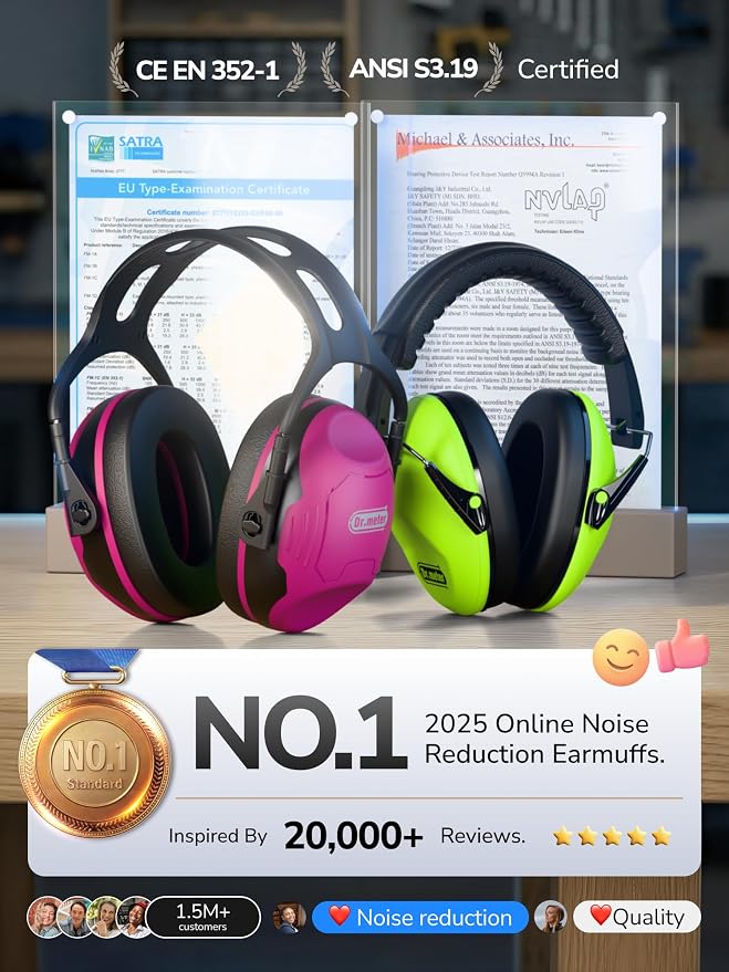 Dr.meter Hearing Protection Ear Muffs, Ear Protection for Adults Kids 34dB | NRR28dB Noise Cancelling Headphones for Range, Mowing, Woodworking, Noise Reduction Earmuffs for Concerts, Kids Autism - Image 6