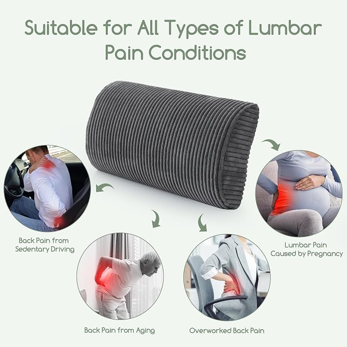 HIGOGOGO Lumbar Support Pillow for Recliner Chair/Accent Chair/Couch, Memory Foam Back Support Cushion for Elderly, Recliner Cushions for Back Rest, Pain Relief, Reading, Washable Cover, Dark Grey - Image 8