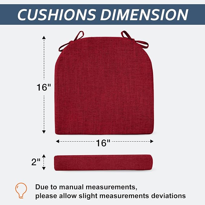 Basic Beyond Chair Cushions for Dining Chairs 6 Pack, Kitchen Chair Cushions with Ties and Non Slip Backing, 16 x 16 inches Chair Pads for Dining Chairs (Red) - Image 2