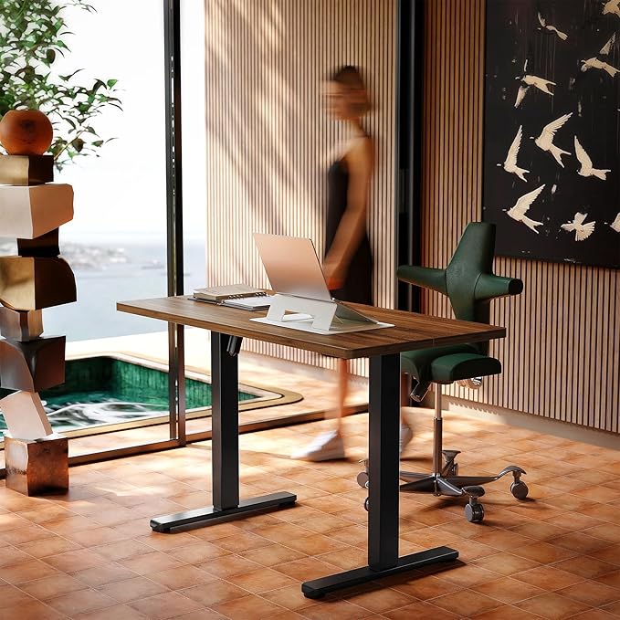 HUANUO 48x24 Inch Electric Standing Desk, Height Adjustable, Walnut | 176 Lbs Capacity, Smooth Home Office Desk, 4 Memory Presets & Headphone Hooks, 28.3–46.5 Inch Height Range, Easy to assemble - Image 2
