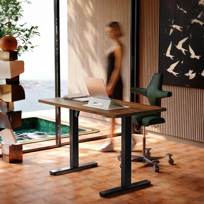 HUANUO 55x28 Inch Electric Standing Desk, Height Adjustable, Black Walnut | 176 Lbs Capacity, Smooth Home Office Desk, 4 Memory Presets & Headphone Hooks, 28.3–46.5 Inch Height Range, Easy to assemble - Image 2