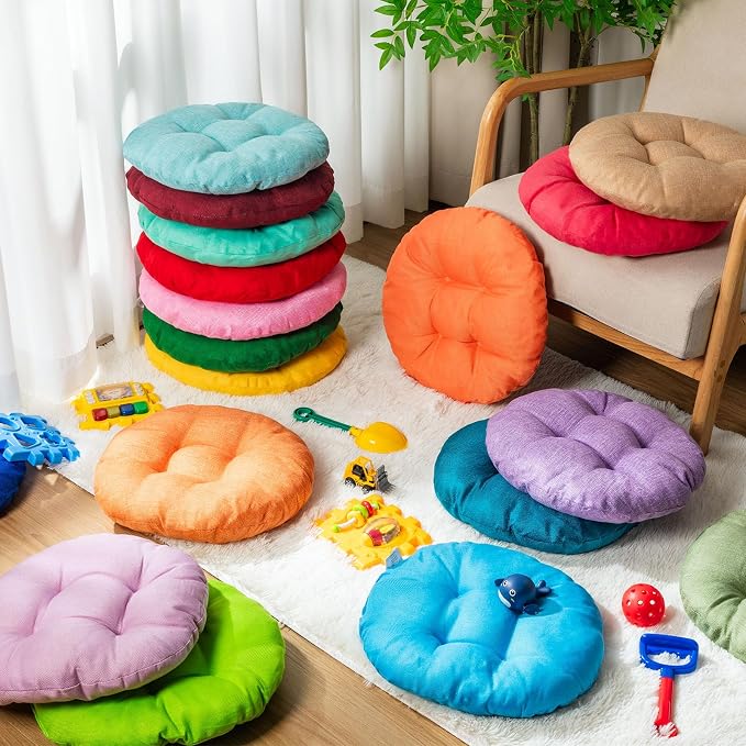 Fumete 24 Pcs Round Floor Cushions for Classroom Kids,Pastel Rainbow | 16 Inch Diameter, Students Flexible Seating Pillows, Home Daycare School Reading Yoga Meditation, Soft Cushioned - Image 4