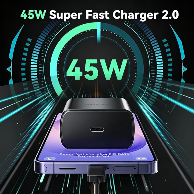 45W Super Fast Charger USB C Android Phone Type C Charger Fast Charging Block with 6.6FT Cord for Samsung Galaxy S26/S26 Ultra/S26+/S25 Ultra/S25/S24 Ultra/S24/S23 Ultra/S22/S21/S20/Note 10, Black - Image 6