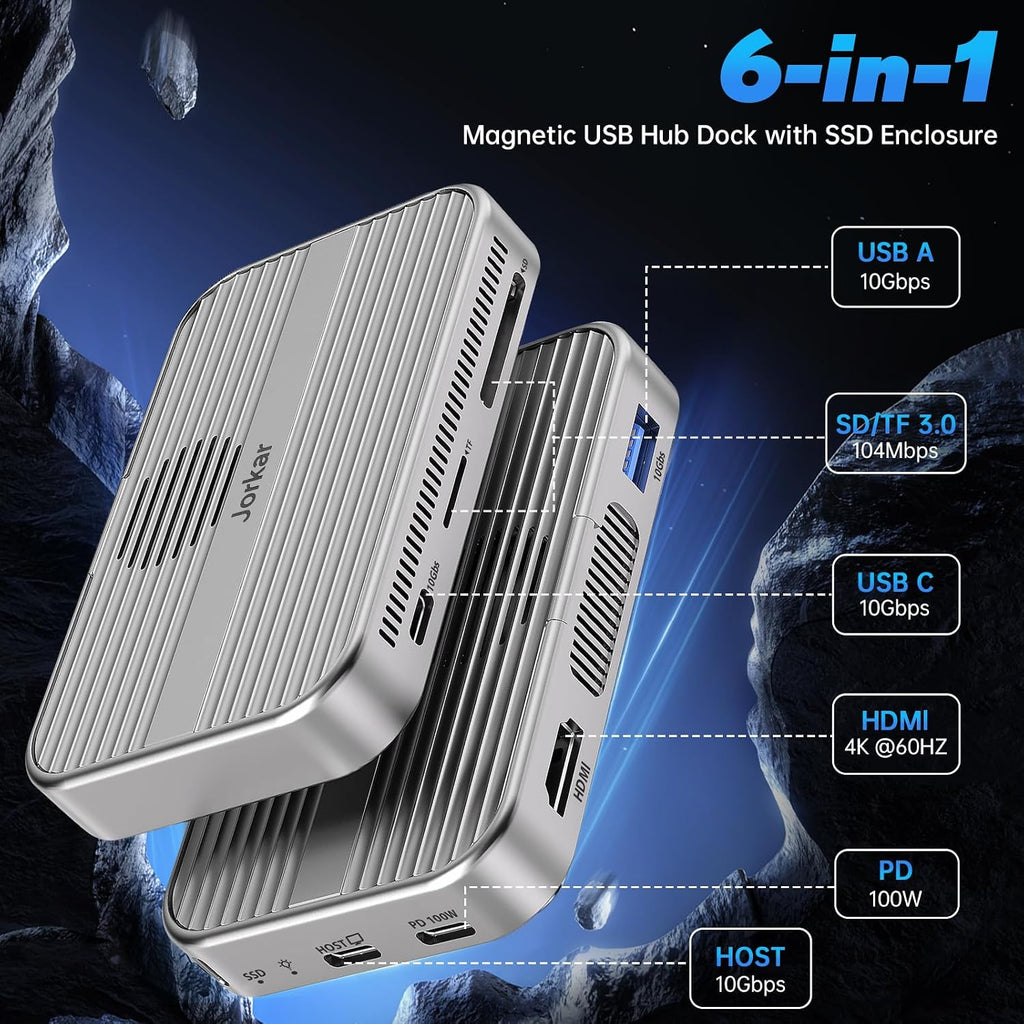 10gbps Magnetic Docking Station, USB C Hub with NVMe M.2 SSD Enclosure for iPhone 17/16/15 Pro/Pro Max/Plus with Cooling Fan, Support SSD Size 2230/2242/2260/2280 B+M M-Key - Image 4