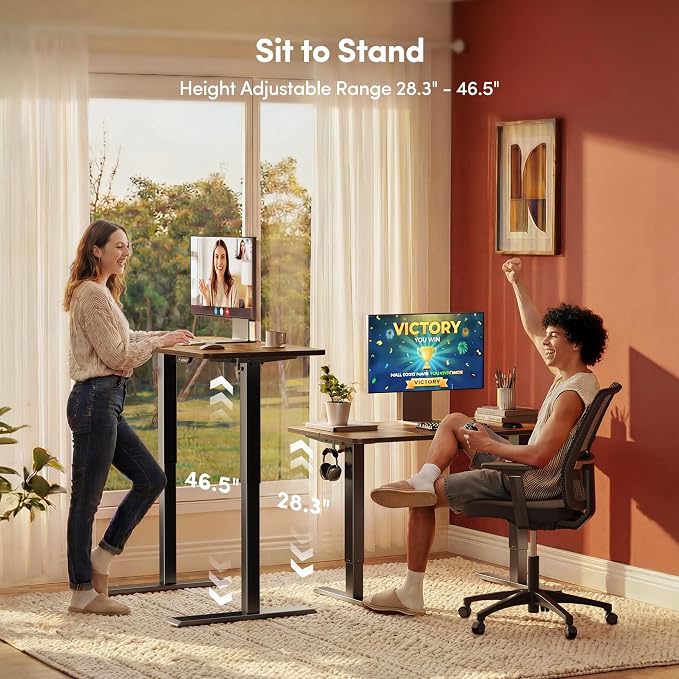 FEZIBO 48 x 24 Inches Electric Standing Desk Adjustable Height, 3 Memory Height Settings, Sit Stand Up Desk for Home Office & Computer Workstation, Rustic Brown - Image 5