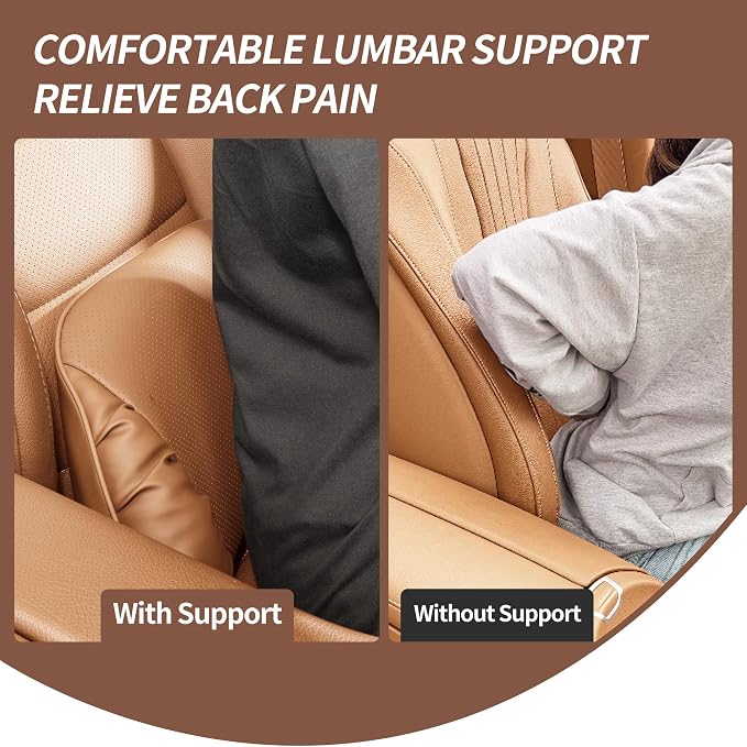 Memory Foam Lumbar Support Pillow for Car, Palomino Brown, 1 Pack | Leather Lumbar Pillow for Lower Back Pain Relief - Back Cushion for Driving - Chair Support for Office Chair, Gaming Chair - Image 3
