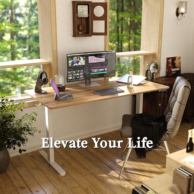 Monomi Electric Standing Desk 55"x24"Height Adjustable Sit Stand Desk | Ergonomic Home Office Computer Desk,Gaming Writing Workstation,Rising Desk with Memory Controller and Anti-Collision,Natural - Image 8