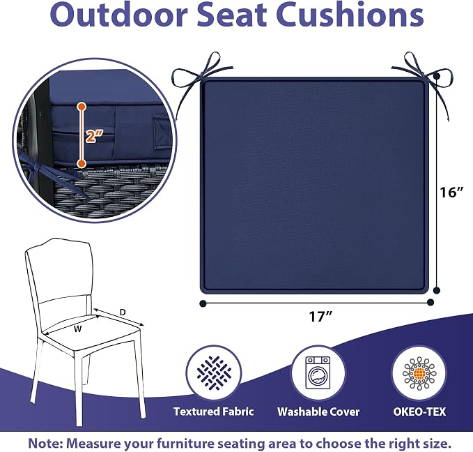 IPYNBAP Outdoor Chair Cushions Set of 4 -Waterproof Outdoor Seat Cushions for Patio Furniture, Patio Chair Cushion with Handle and Ties, Out Door Chair Pads,17x16x2-Square, Navy Blue - Image 6