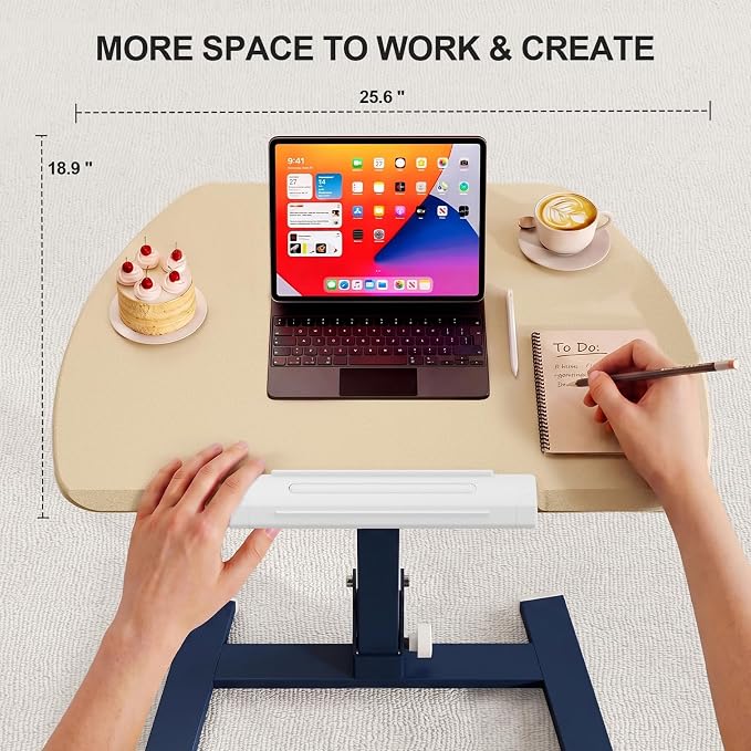 ROMOON Foldable Standing Desk, No-Assembly Height Adjustable Portable Desk | Rolling Laptop Cart with Wheels and Tilt Top, Mobile Workstation for Classroom, Home Office, Small Spaces, Sofa, Oat Yellow - Image 2