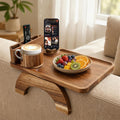 Couch Armrest Table, 4-in-1 Solid Acacia Wood Non-Slip Sofa Armrest Tray with Cup Holder, Phone Stand & Remote Control Slot for Drinks, Snacks & Remotes by FDKVMKD