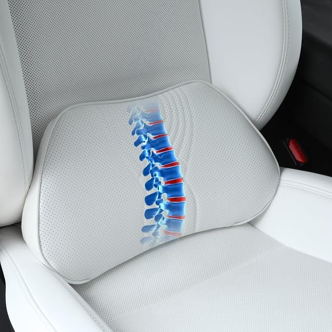 Lumbar Support Pillow for Car Seat, Office Chair, White, 1PC | Leather Lumbar Pillow Memory Foam Lower Back Cushion for Back Pain Relief Improve Posture, Ergonomic Back Rest Gaming Chair by Dapucarin