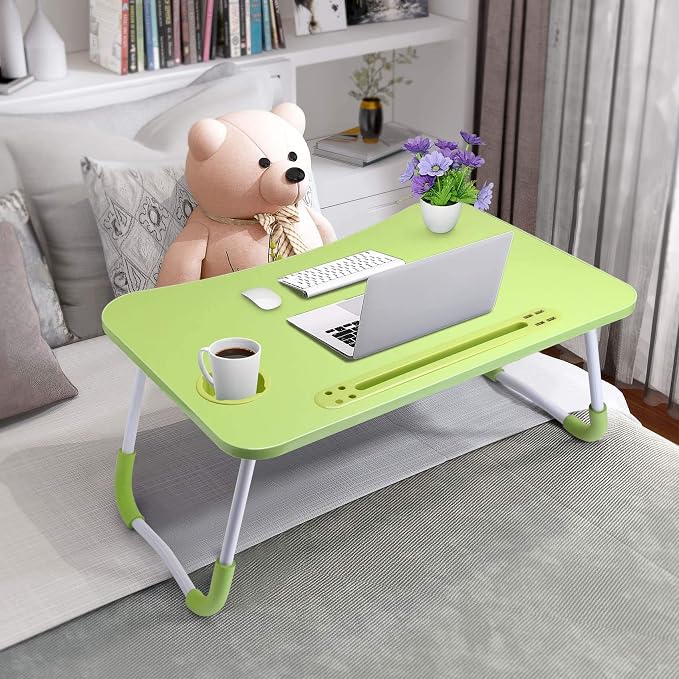 Slendor Foldable Lap Desk with Cup Holder for Bed, Couch, Floor | Portable,with USB Light, Fan, Pen Holder,Tablet Holder,for Laptop,Writing,Eating, Green - Image 2