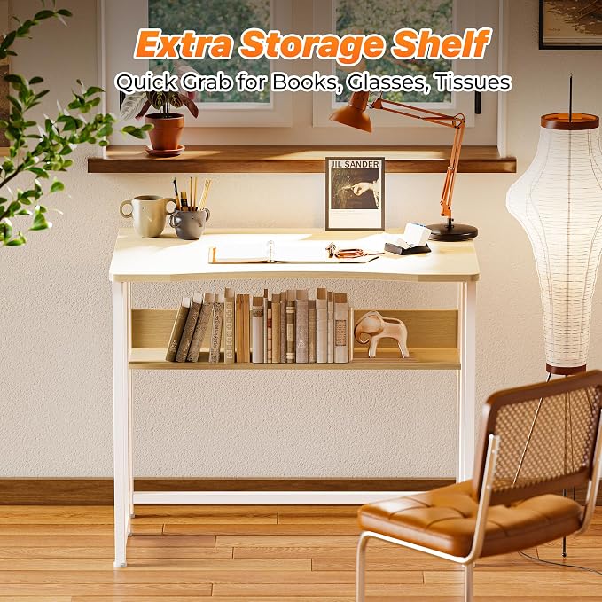 Huuger Folding Desk with Storage Shelf, 31.5 Inch Foldable Computer Table | Writing Work Office Computer Desk for Small Spaces, Space Saving Sofa Table for Couch, Easy to Fold, Oak - Image 6