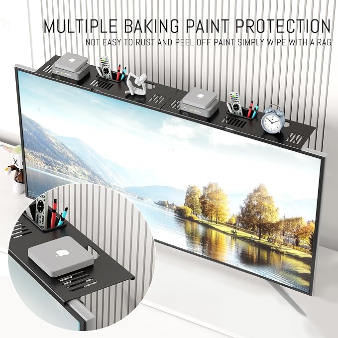Adjustable Steel TV Top Shelf for Soundbar, Floating TV Stand | Universal Monitor Shelf for Soundbar, Game Console, Cable Box, Router Shelves (33.86"x4.7" with Boxes) - Image 3