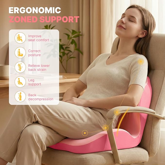 CHANCEE Ergonomic Seat Cushion with L-Shaped Design for Office Chair (Pink) | Memory Foam Orthopedic Cushion with Coccyx Hollow, Lumbar Support & Tailbone Pain Relief for Car, Truck, Gaming Chair - Image 7